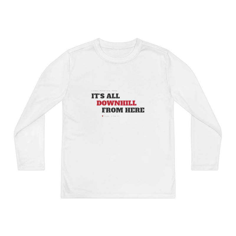 Youth It's All Downhill From Here Long Sleeve Performance Tee
