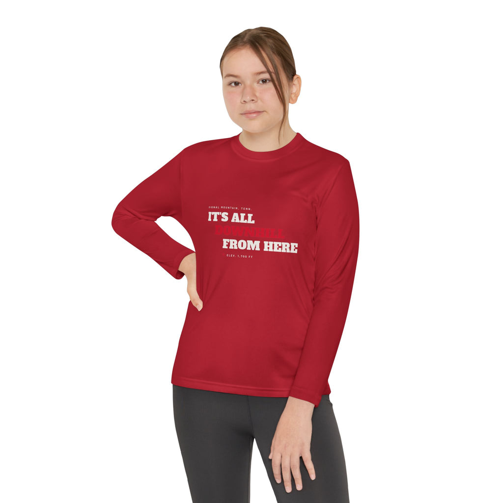 Youth It's All Downhill From Here Long Sleeve Performance Tee — Signal Mountain, TN