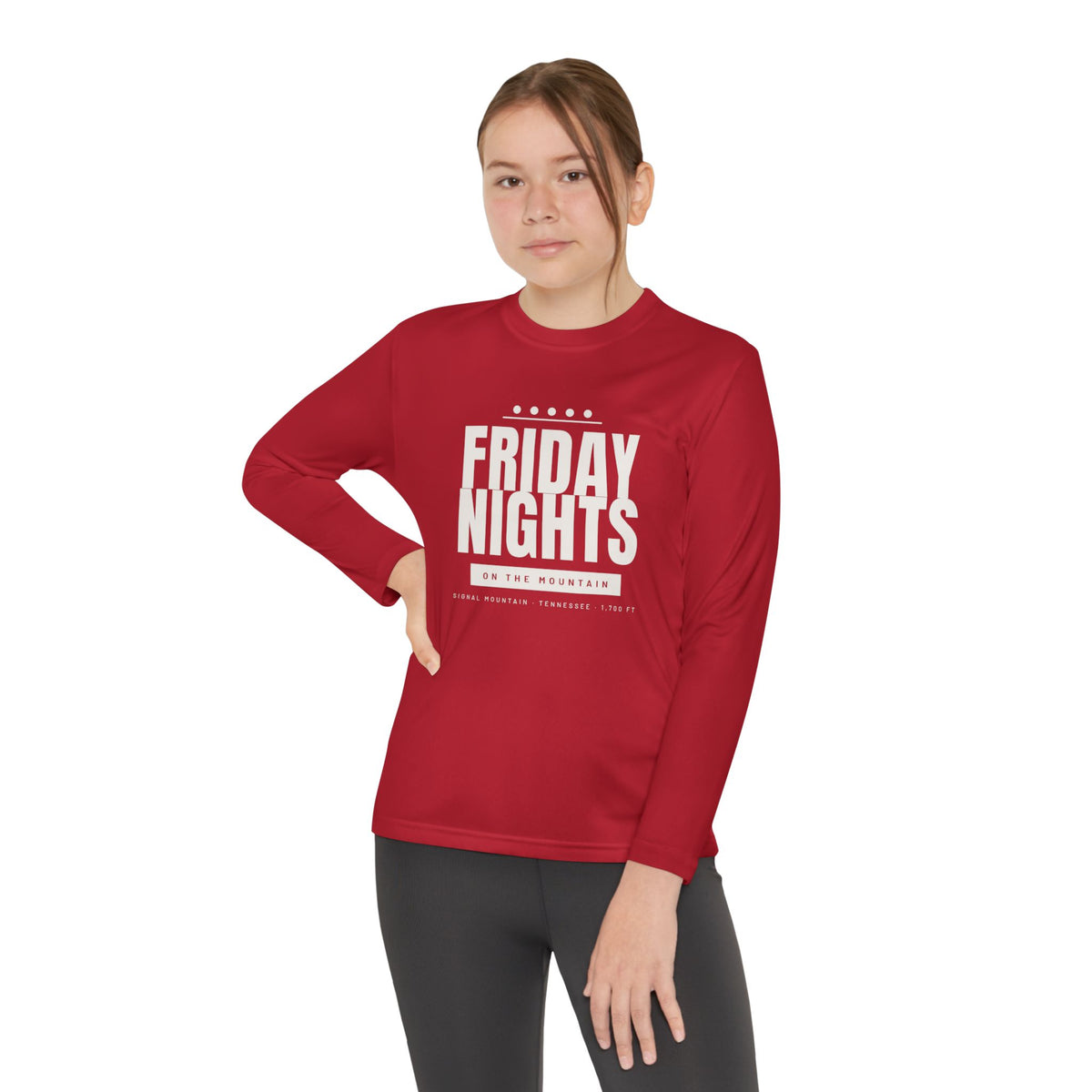 Youth Friday Nights on the Mountain Long Sleeve Performance Tee — Signal Mountain, TN