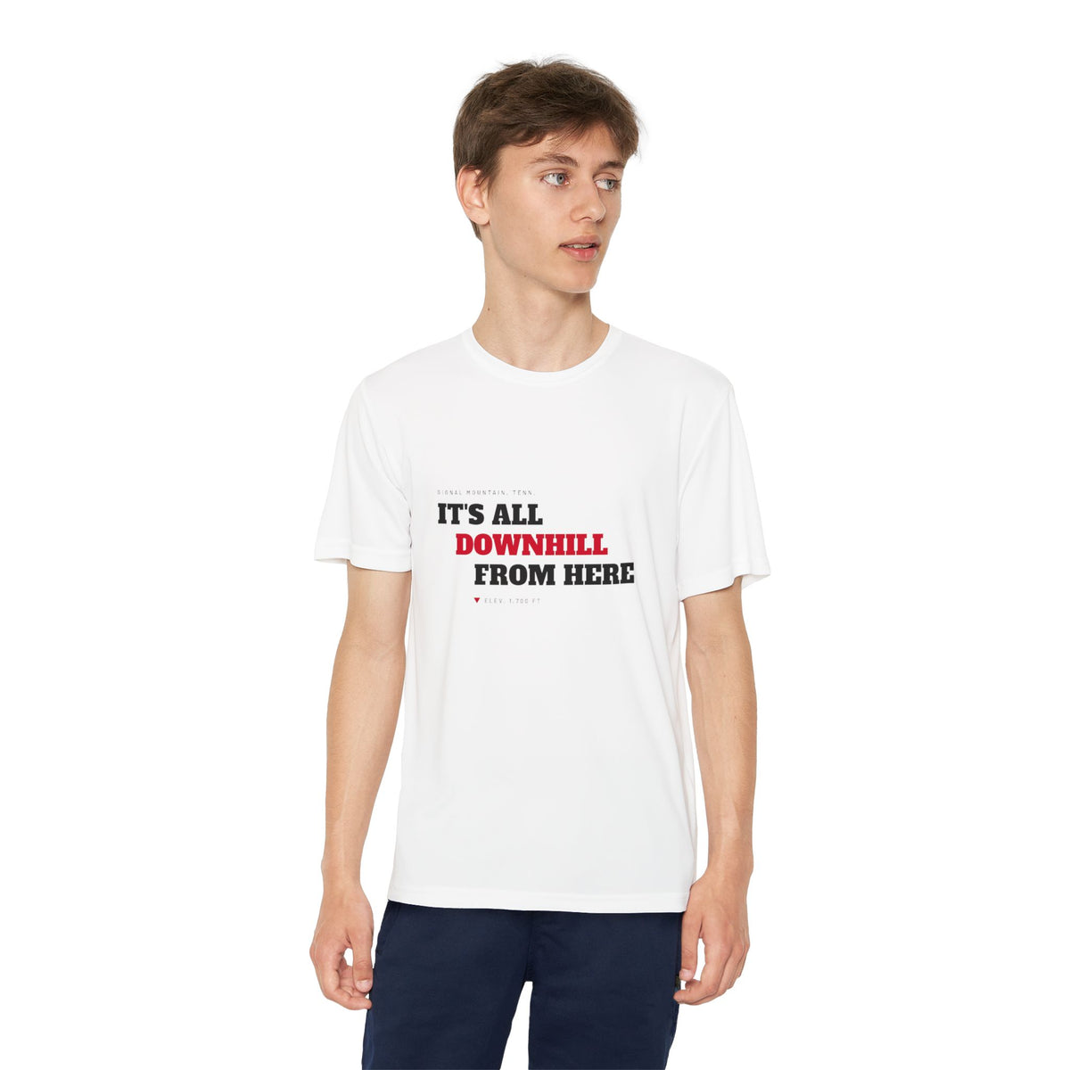 Youth It's All Downhill From Here Performance Tee — Signal Mountain, TN