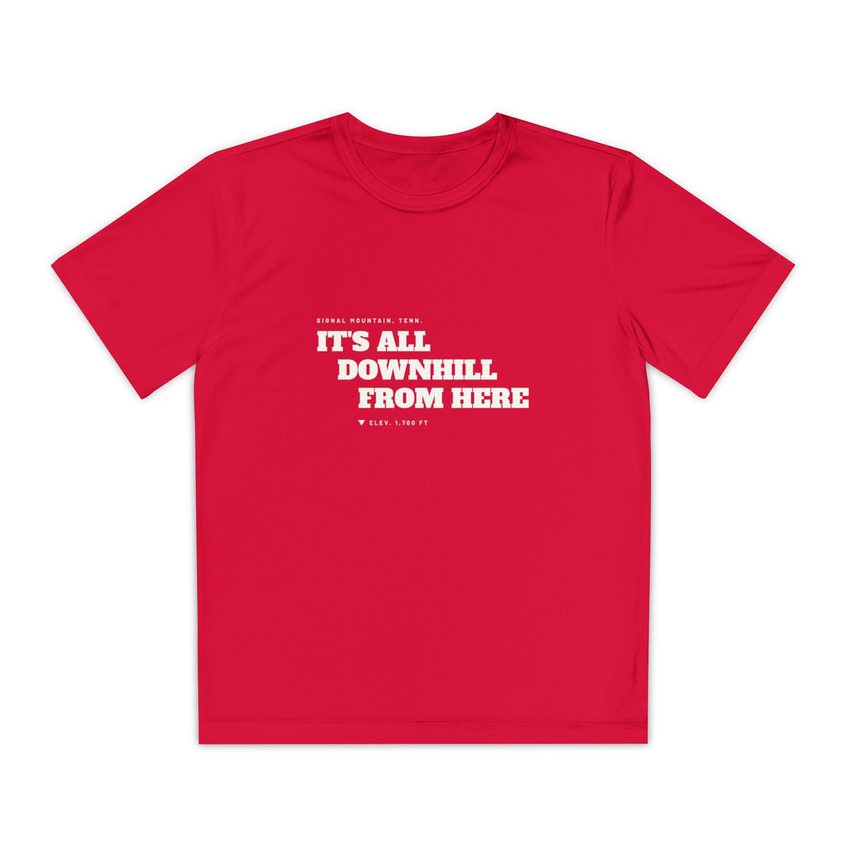 Youth It's All Downhill From Here Performance Tee — Signal Mountain, TN