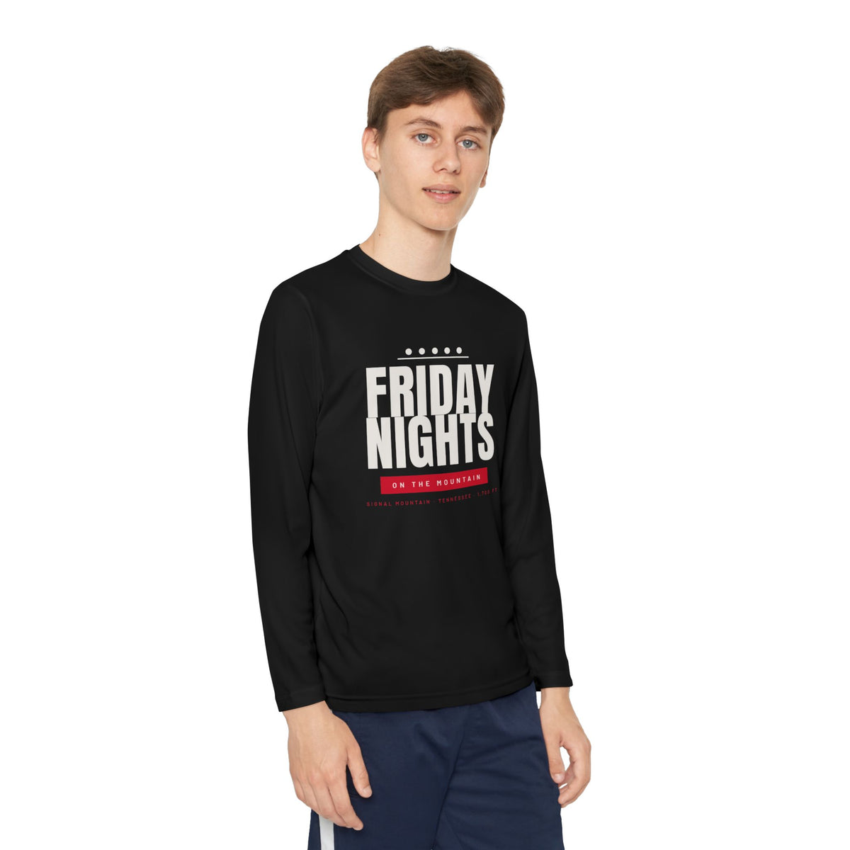 Youth Friday Nights on the Mountain Long Sleeve Performance Tee — Signal Mountain, TN