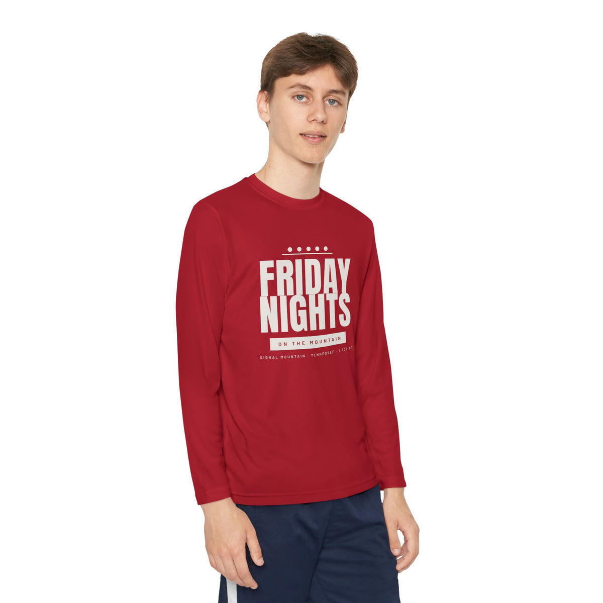 Youth Friday Nights on the Mountain Long Sleeve Performance Tee — Signal Mountain, TN