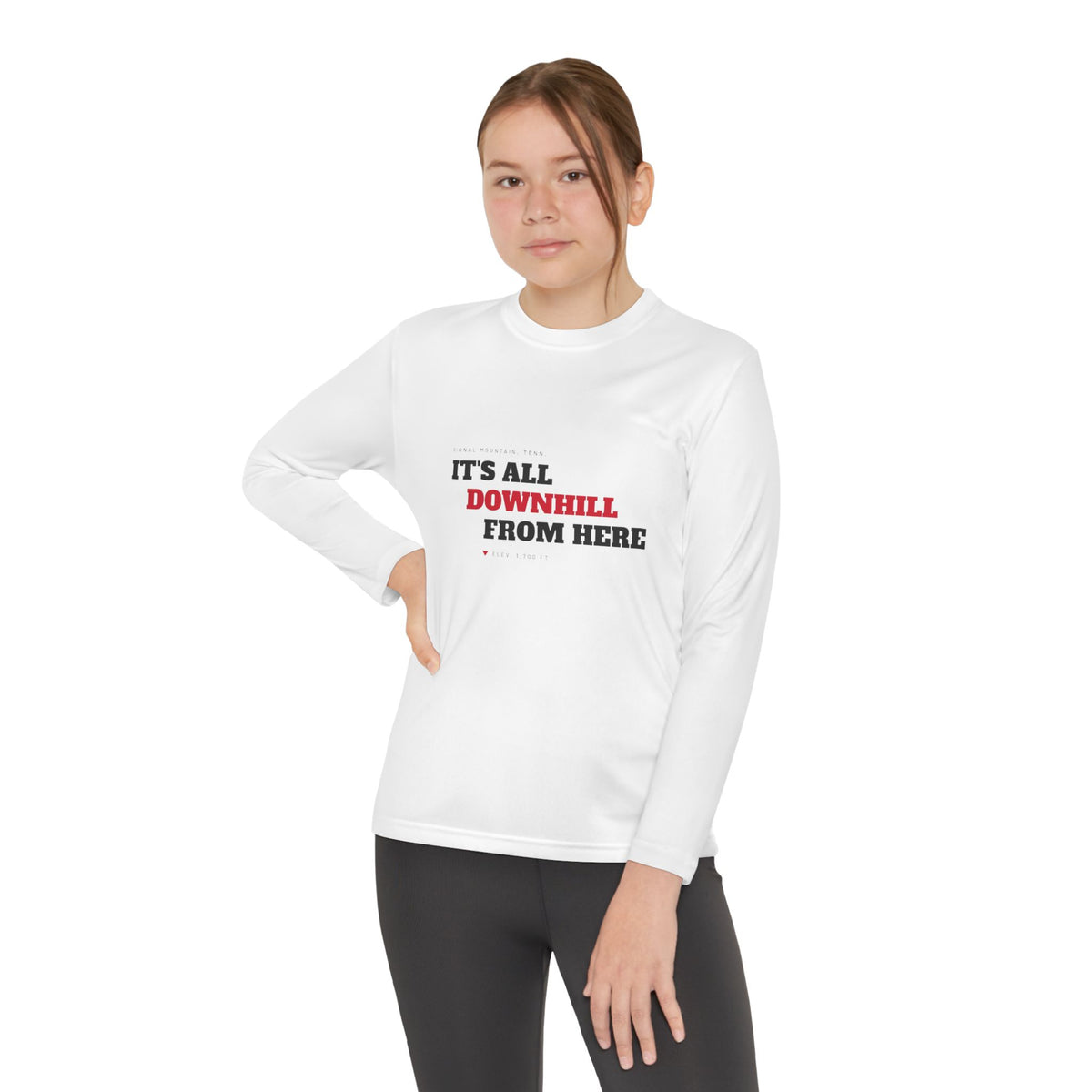 Youth It's All Downhill From Here Long Sleeve Performance Tee — Signal Mountain, TN