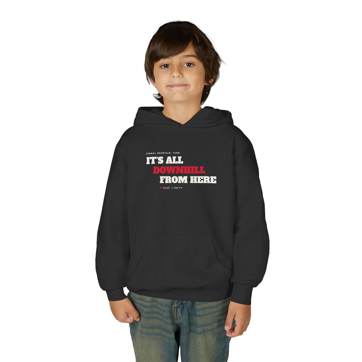 Youth It's All Downhill From Here Hoodie — Signal Mountain, TN