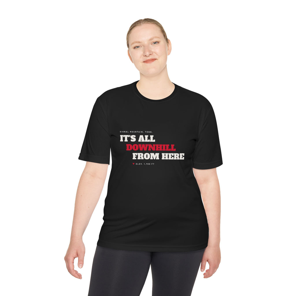 Men's It's All Downhill From Here Performance Tee — Signal Mountain, TN