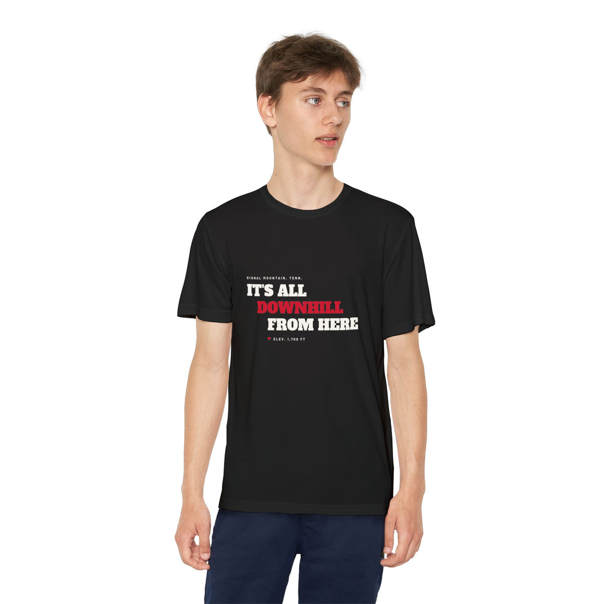 Youth It's All Downhill From Here Performance Tee — Signal Mountain, TN
