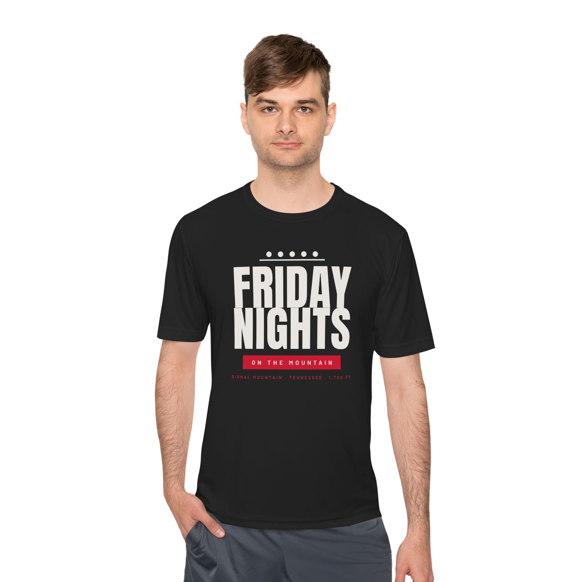 Men's Friday Nights on the Mountain Performance Tee — Signal Mountain, TN