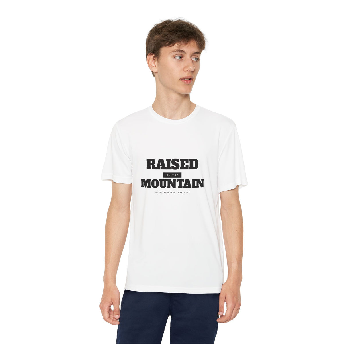Youth Raised on the Mountain Performance Tee — Signal Mountain, TN