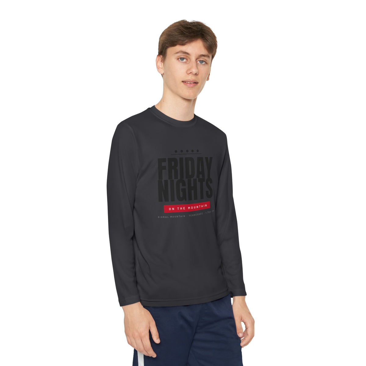 Youth Friday Nights on the Mountain Long Sleeve Performance Tee — Signal Mountain, TN