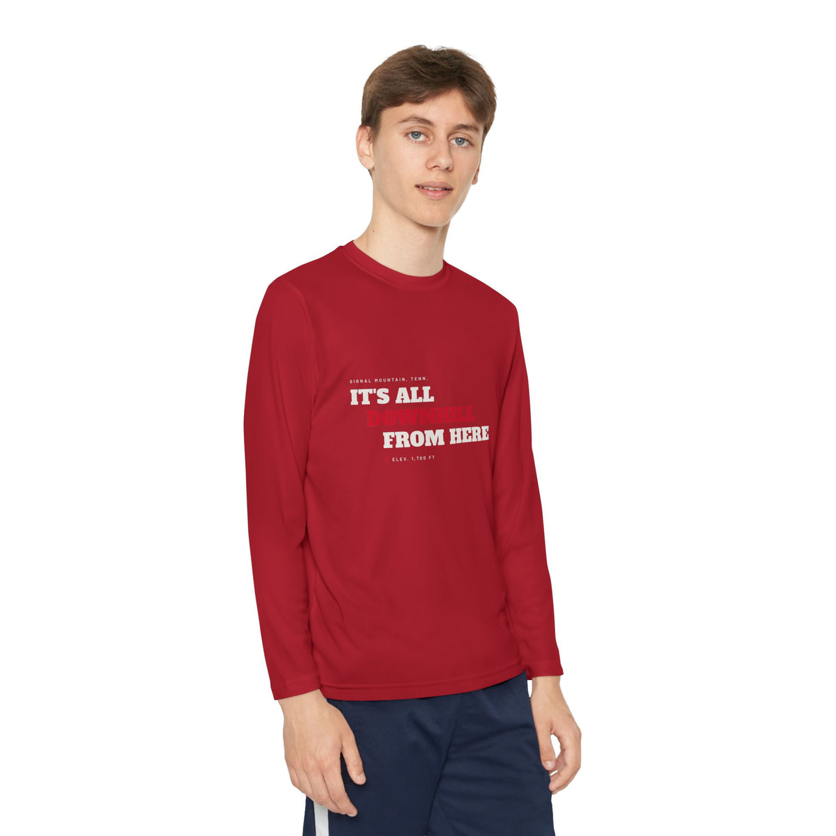 Youth It's All Downhill From Here Long Sleeve Performance Tee — Signal Mountain, TN