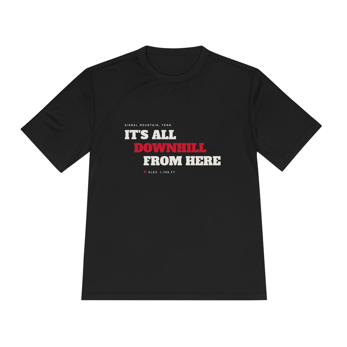 Men's It's All Downhill From Here Performance Tee — Signal Mountain, TN