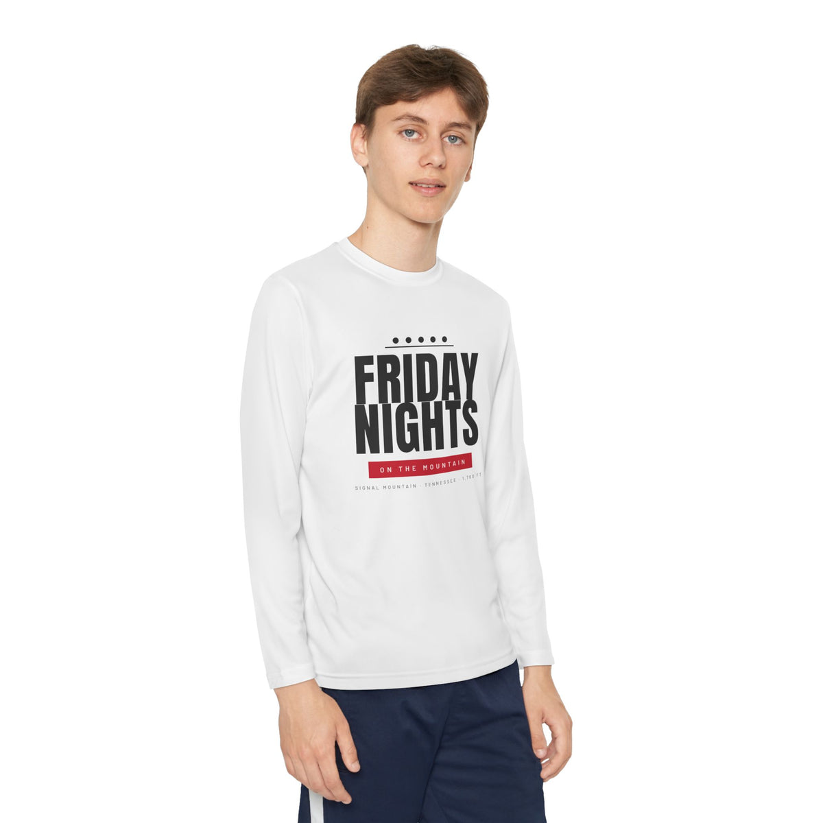 Youth Friday Nights on the Mountain Long Sleeve Performance Tee — Signal Mountain, TN